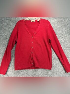 Vintage Lord & Taylor Red Ribbed Button-Front Cardigan Sweater - fall, winter